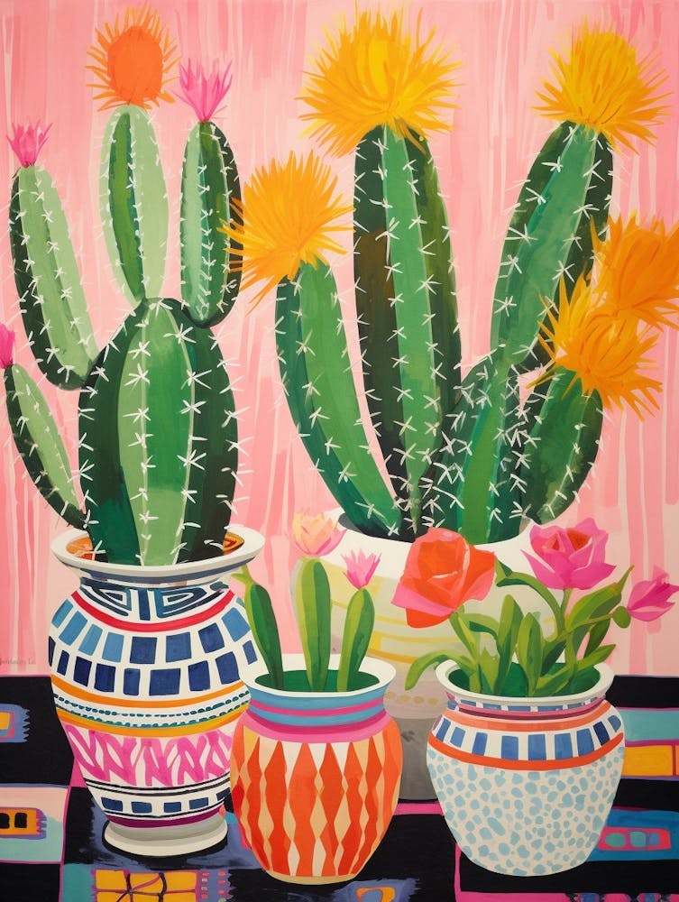 Cactus Painting Maximalist Still Life Fishhook Cactus 4