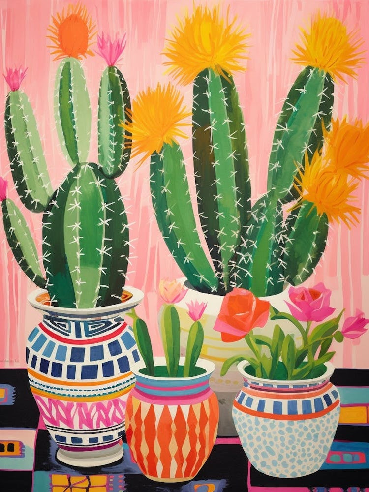 Cactus Painting Maximalist Still Life Fishhook Cactus 4