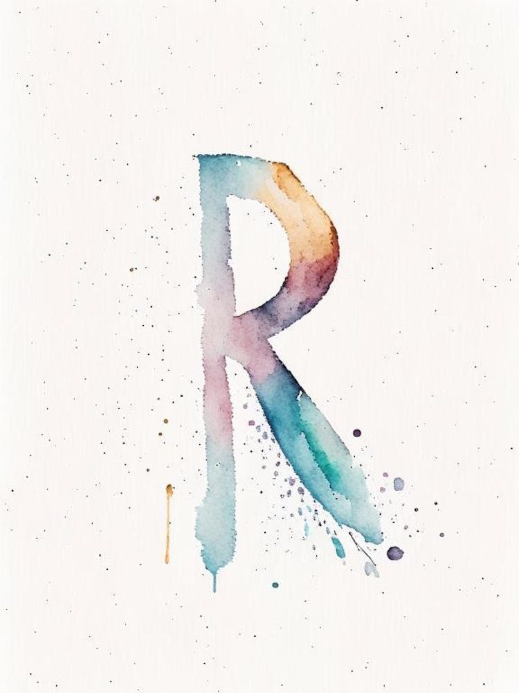 R, Letter, Alphabet Minimalist Watercolour 3