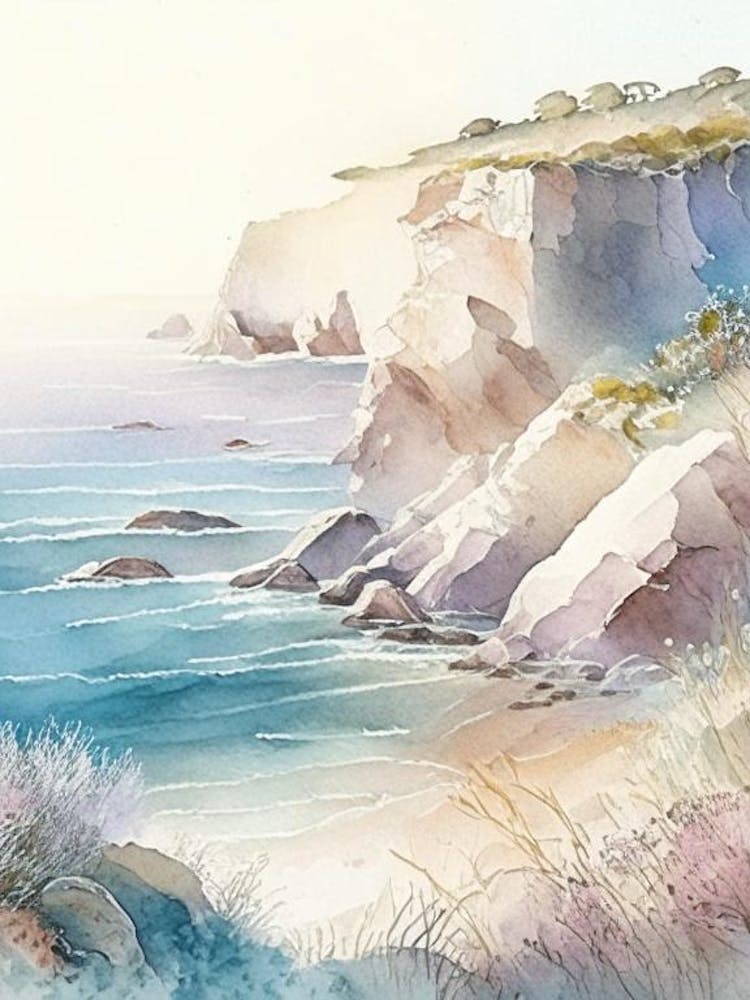 Coastal Cliffs And Rocky Shores Waterscape Gouache 1