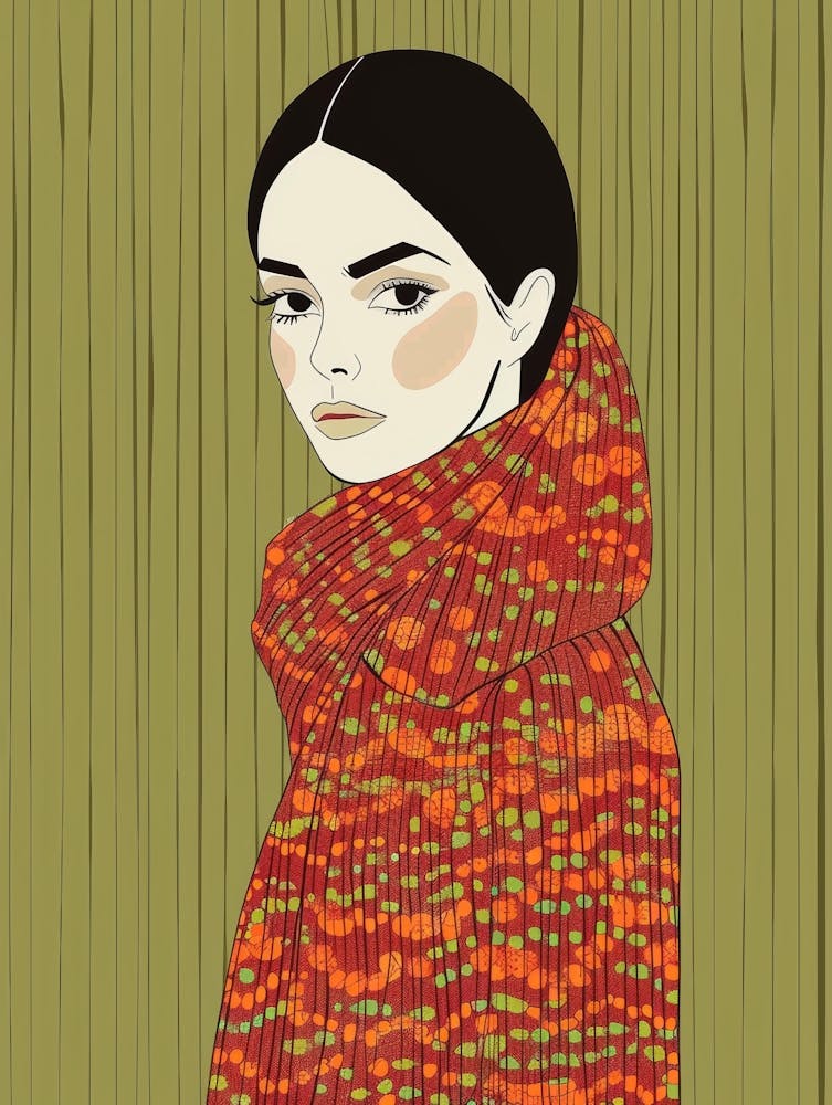Illustration Of A Woman In A Scarf