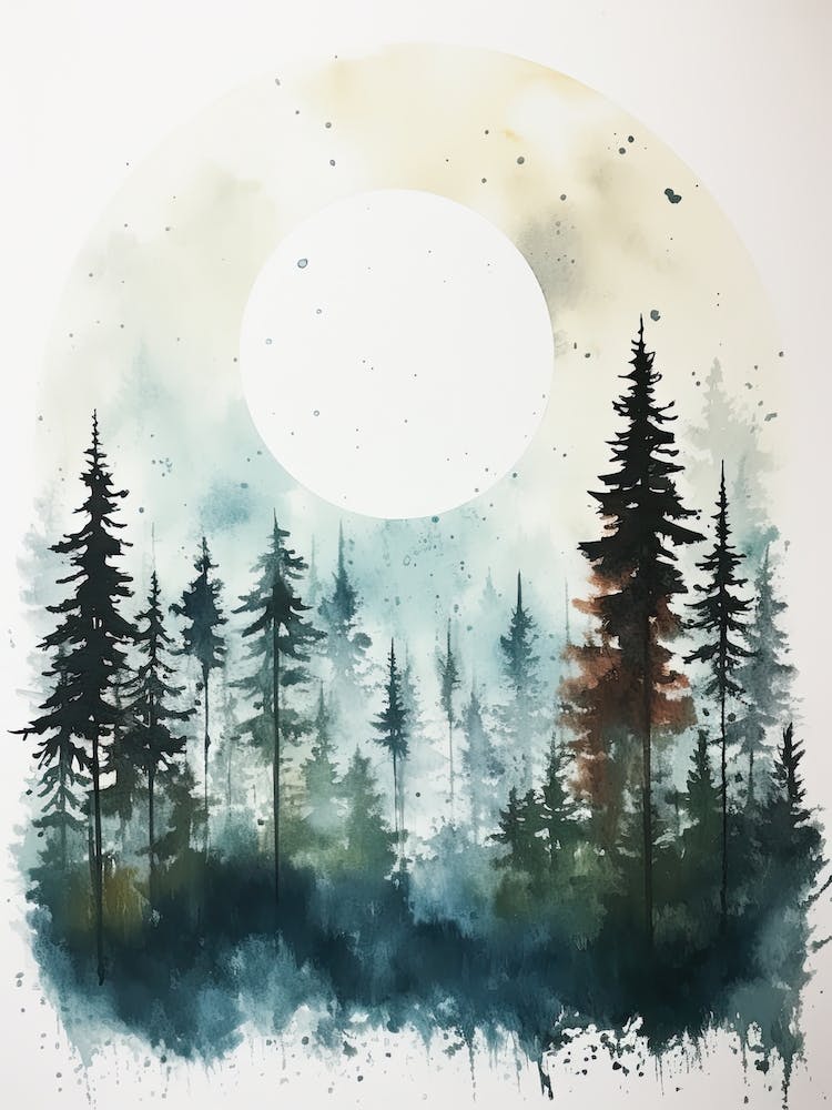 Watercolour Painting Of Bialowieza Forest   Poland And Belarus3