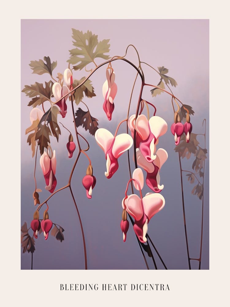 Floral Illustration Bleeding Heart Dicentra Poster