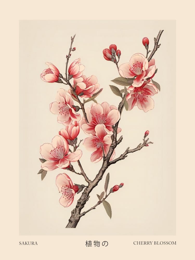Sakura Cherry Blossom 4 Vintage Japanese Botanical Poster
