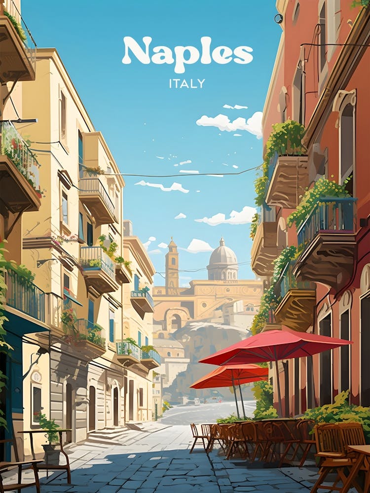 Naples Italy Vacation Modern Travel Art