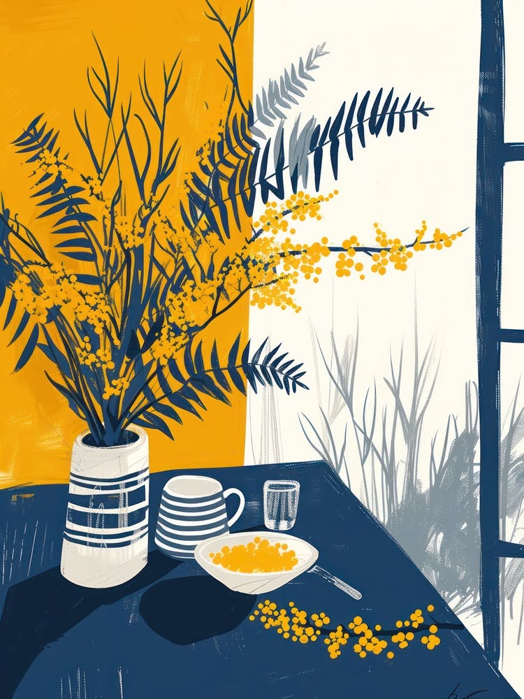 Mimosa Flowers On A Table   Contemporary Illustration 3