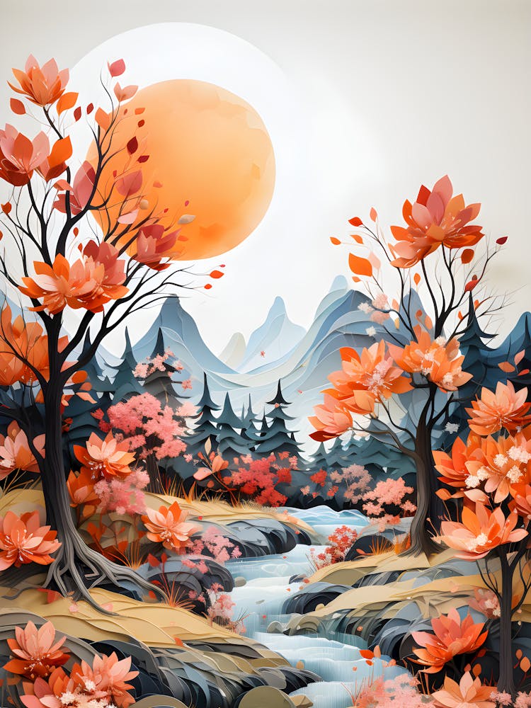 Riverside Reverie Sun Kissed Peaks By The Gentle Stream