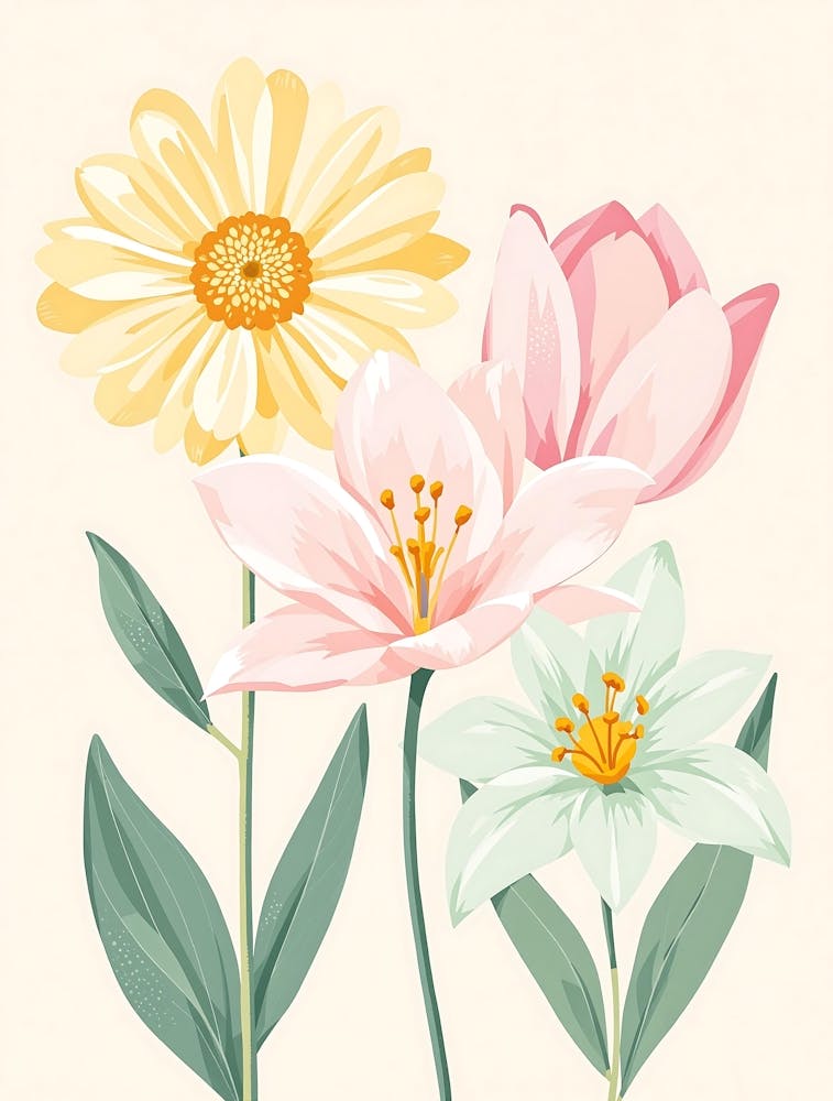 Serene Floral Illustration in Warm, Muted Colors
