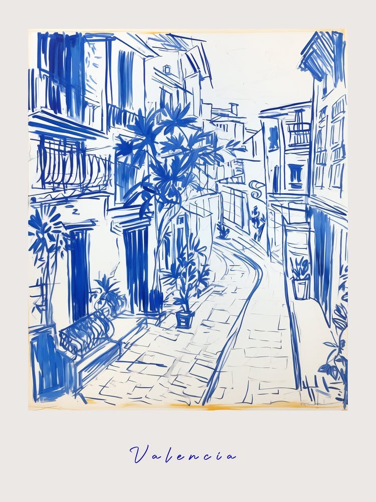 Valencia Spain Mediterranean Blue Drawing Poster