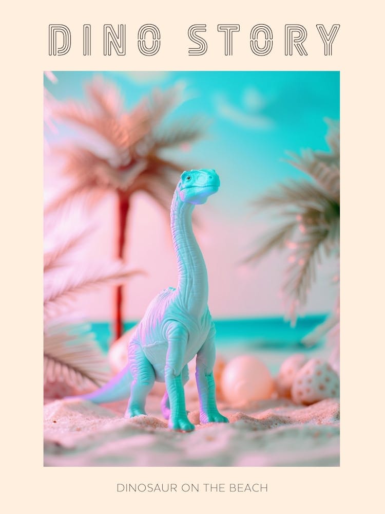 Pastel Toy Dinosaur On The Beach Poster
