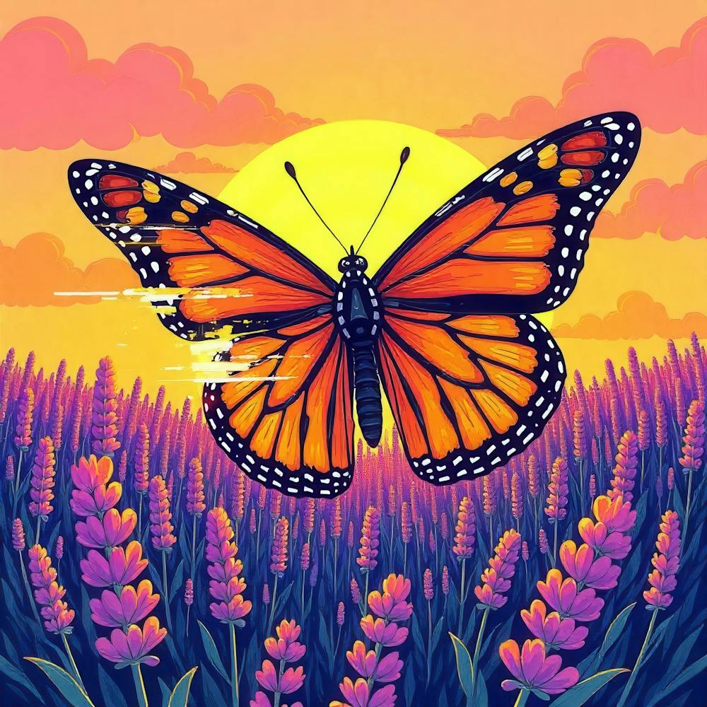 Monarch Butterfly At Sunset