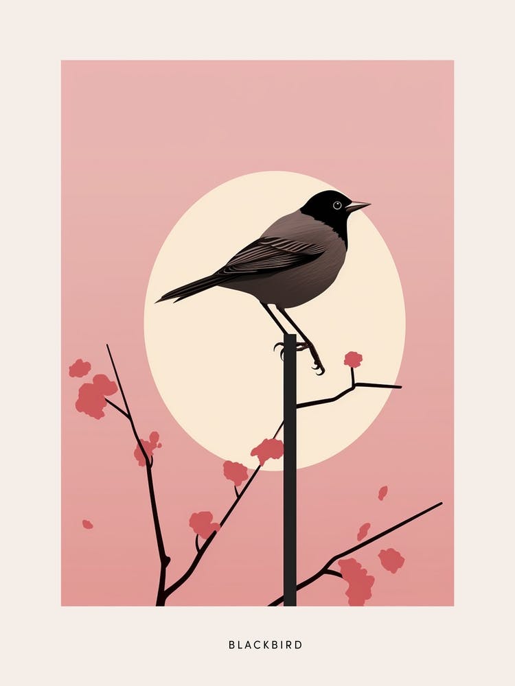 Minimalist Blackbird 2 Bird Poster