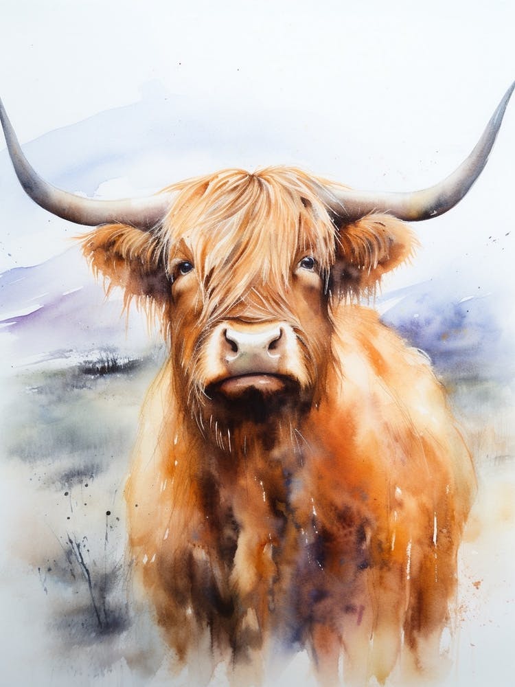 Neutral Watercolour Style Of A Highland Cow 2
