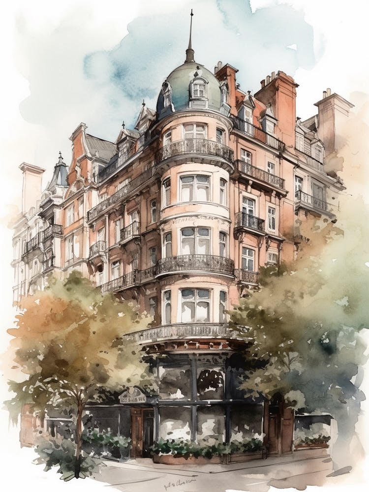 Mayfair London Neighborhood, Watercolour 1
