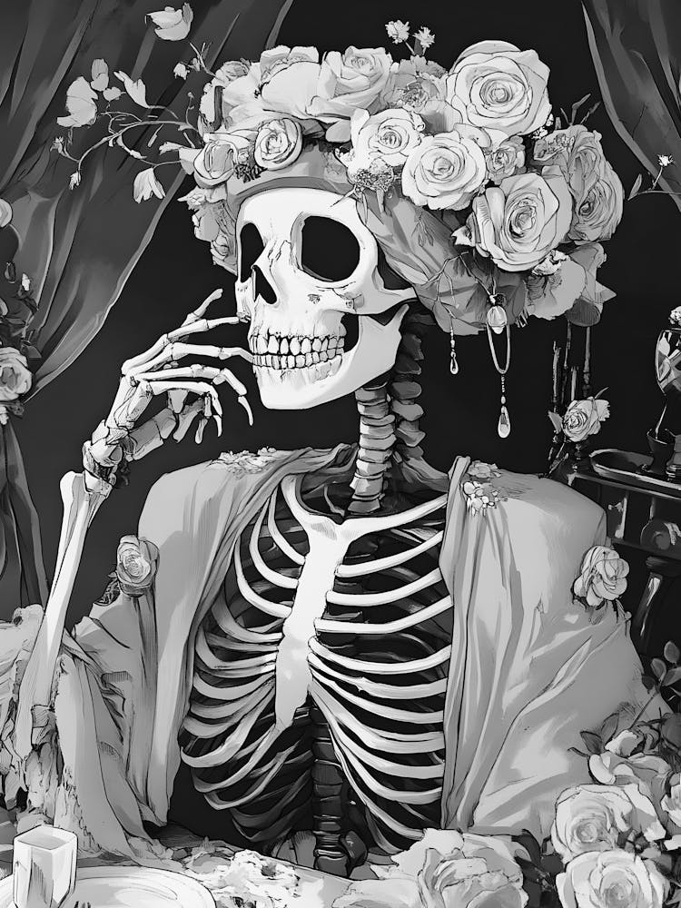 Skelett mit Rosen 1