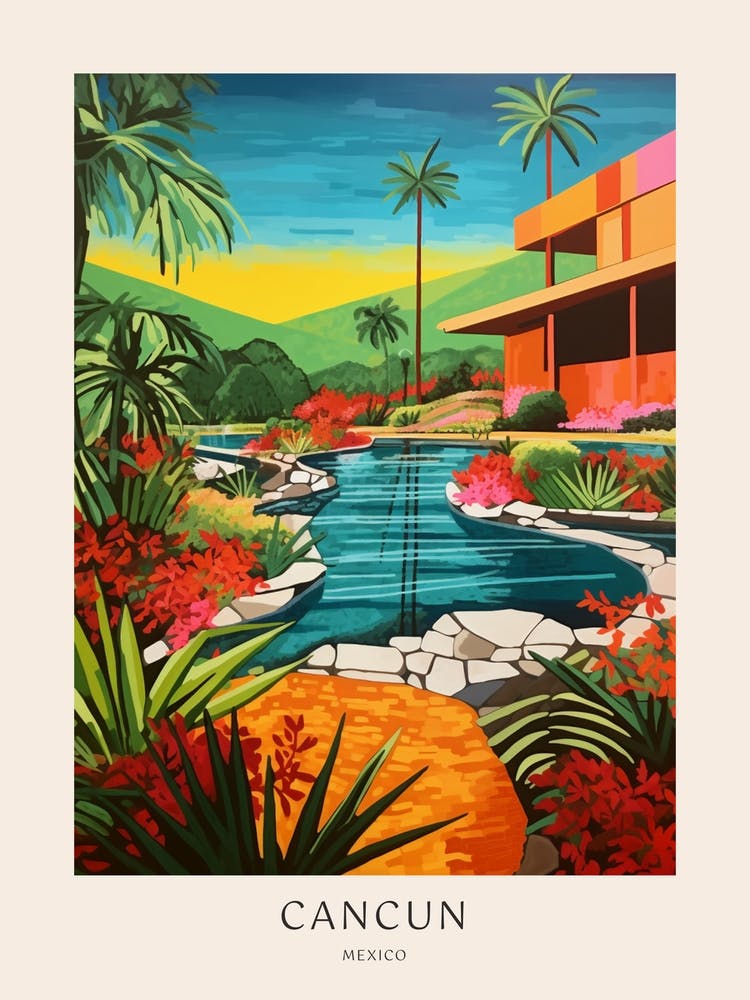 Cancun, Mexico 1 Midcentury Modern Pool Poster