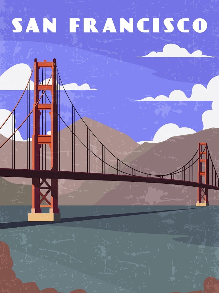 San Francisco, California, USA - Retro travel minimalist poster