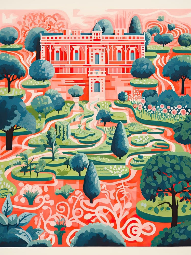 Chateau De Villandry Gardens Abstract Riso Style 1
