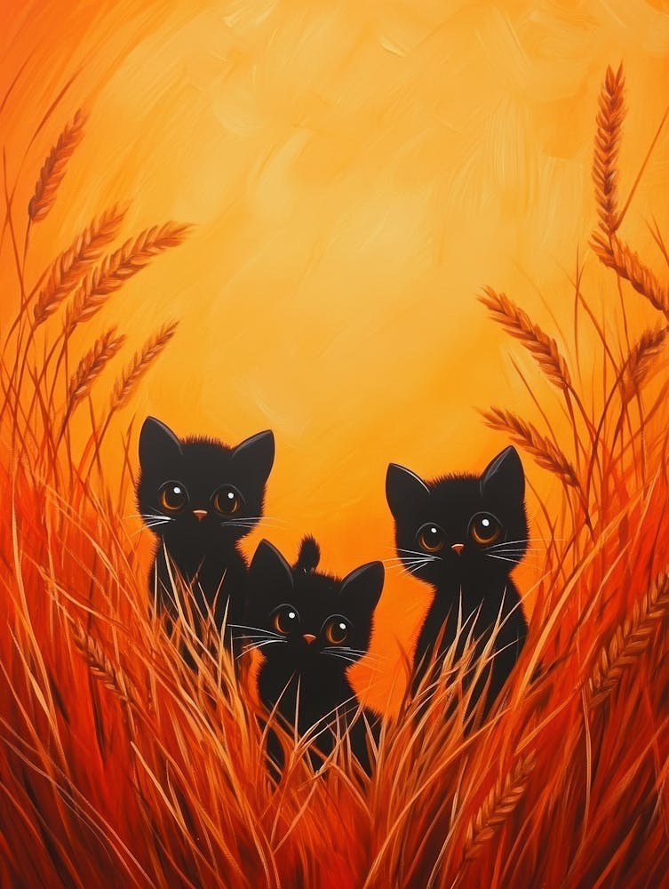Black Kittens In Wheat