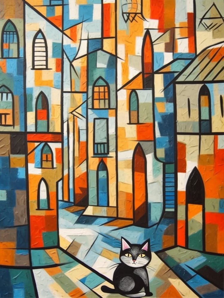 Painting Of Venice With A Cat In The Style Of Cubism, Picasso Style 3
