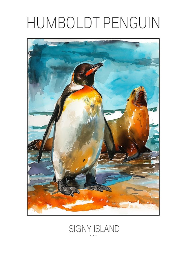 Humboldt Penguin Signy Island Watercolour Painting 3 Poster
