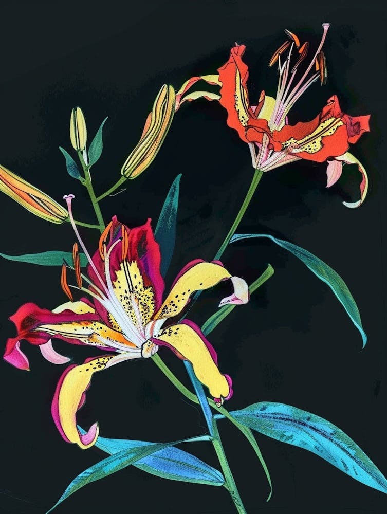 Neon Flowers On Black Gloriosa Lily 4