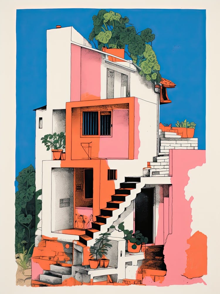 A House In Athens, Abstract Risograph Style 1