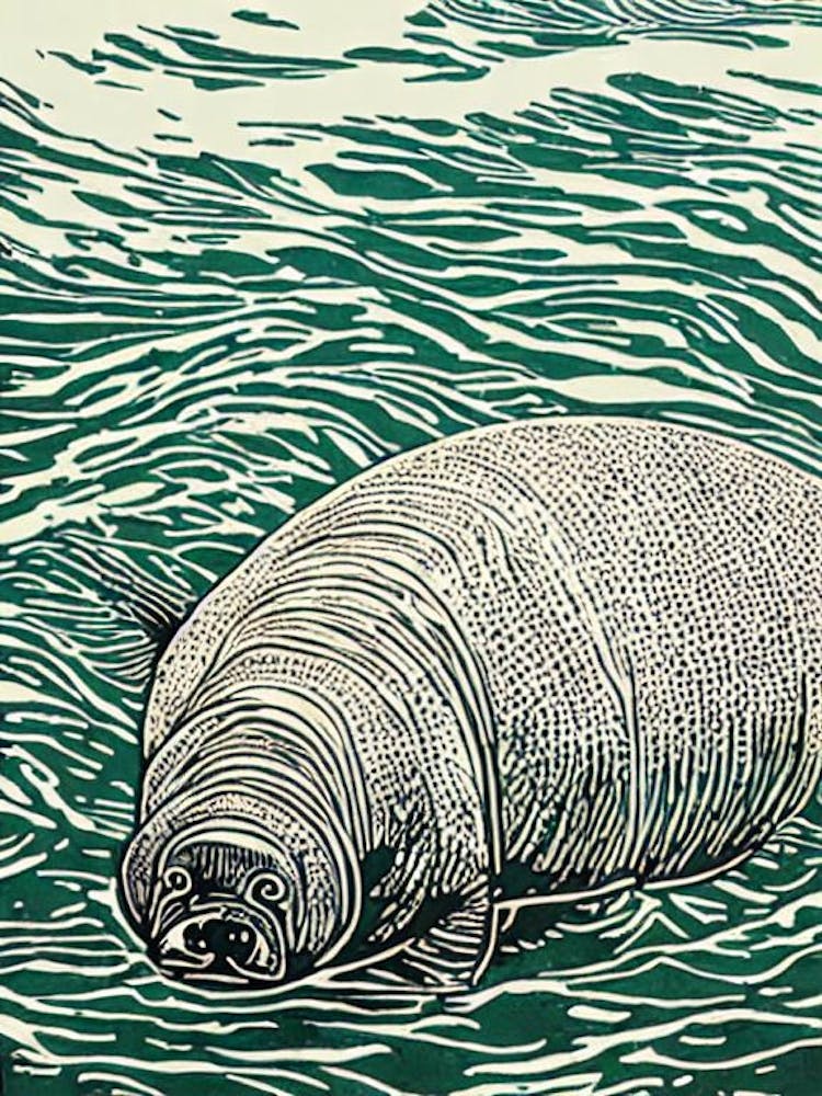 Sea Cow Linocut