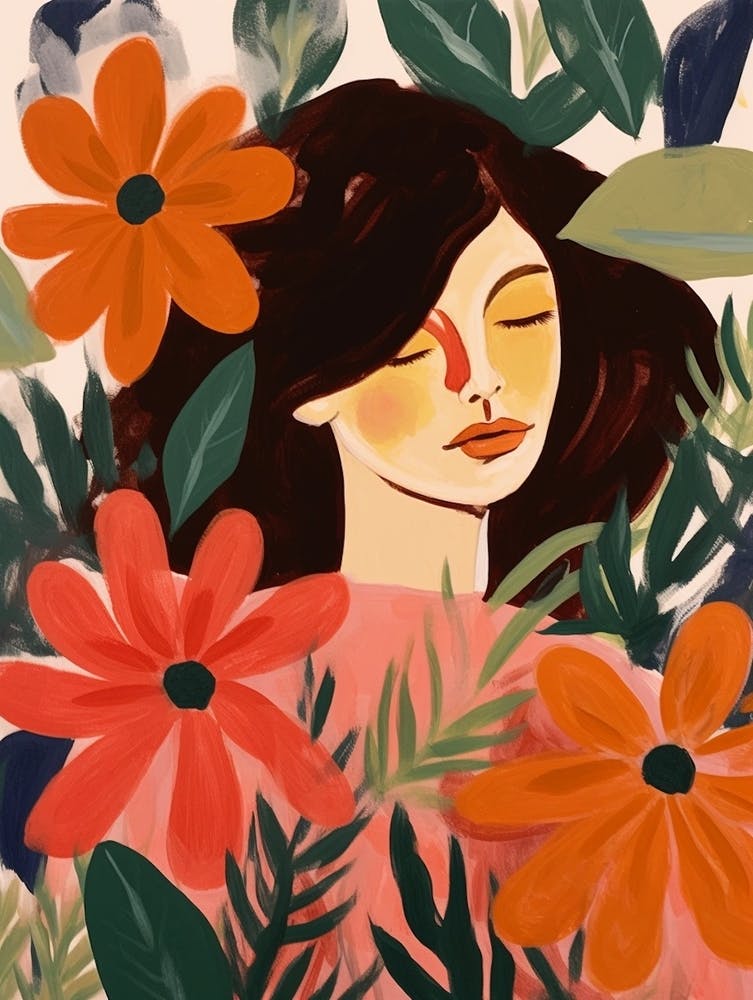 Woman With Autumnal Flowers Poinsettia