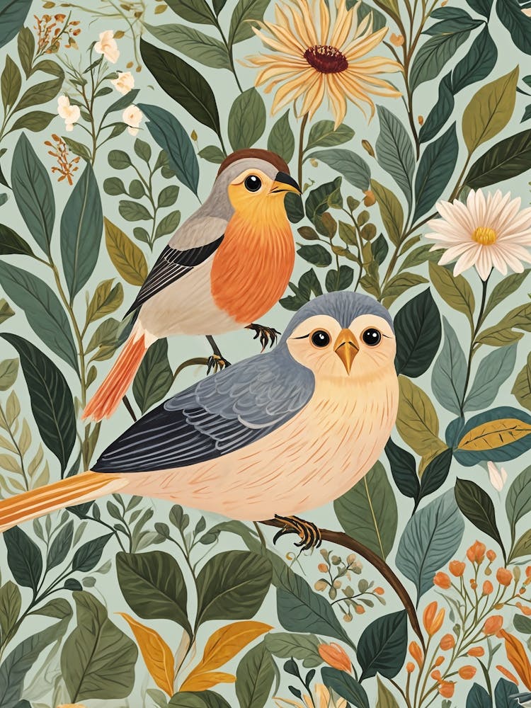 Two Birds In The Flowers