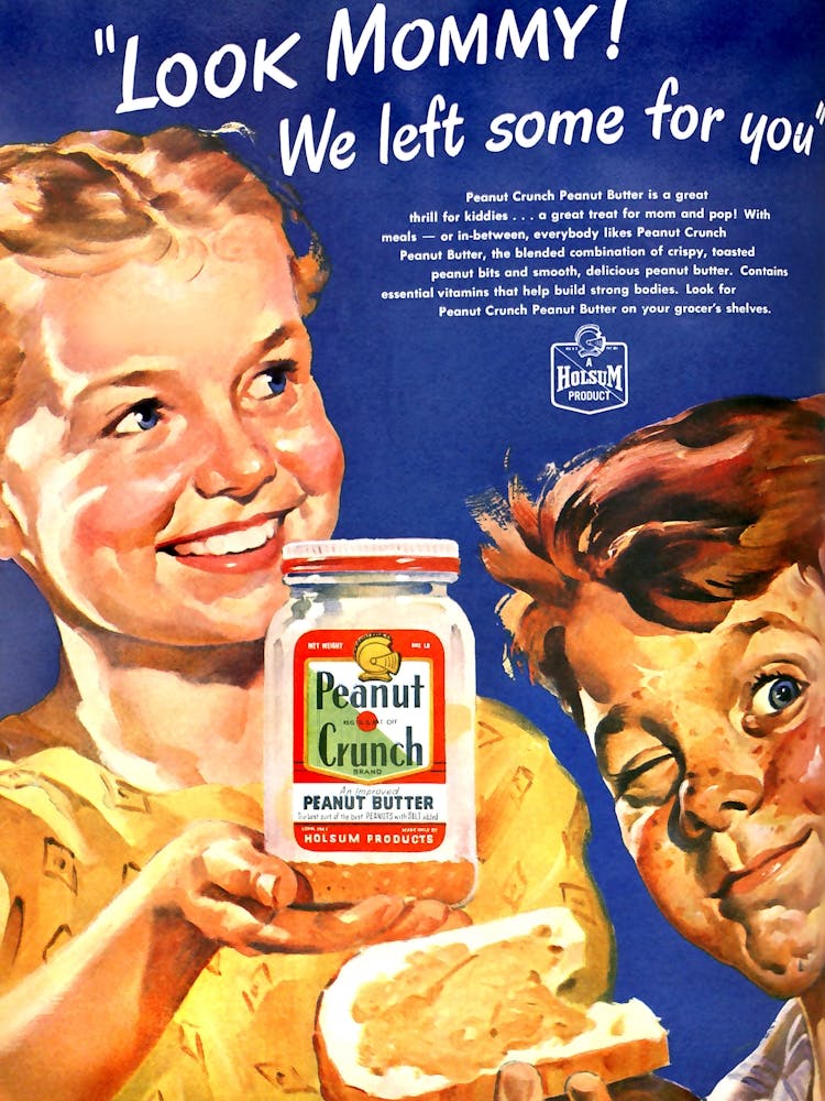 Happy Kids With Peanut Butter Jar, Funny Vintage Advertising Poster