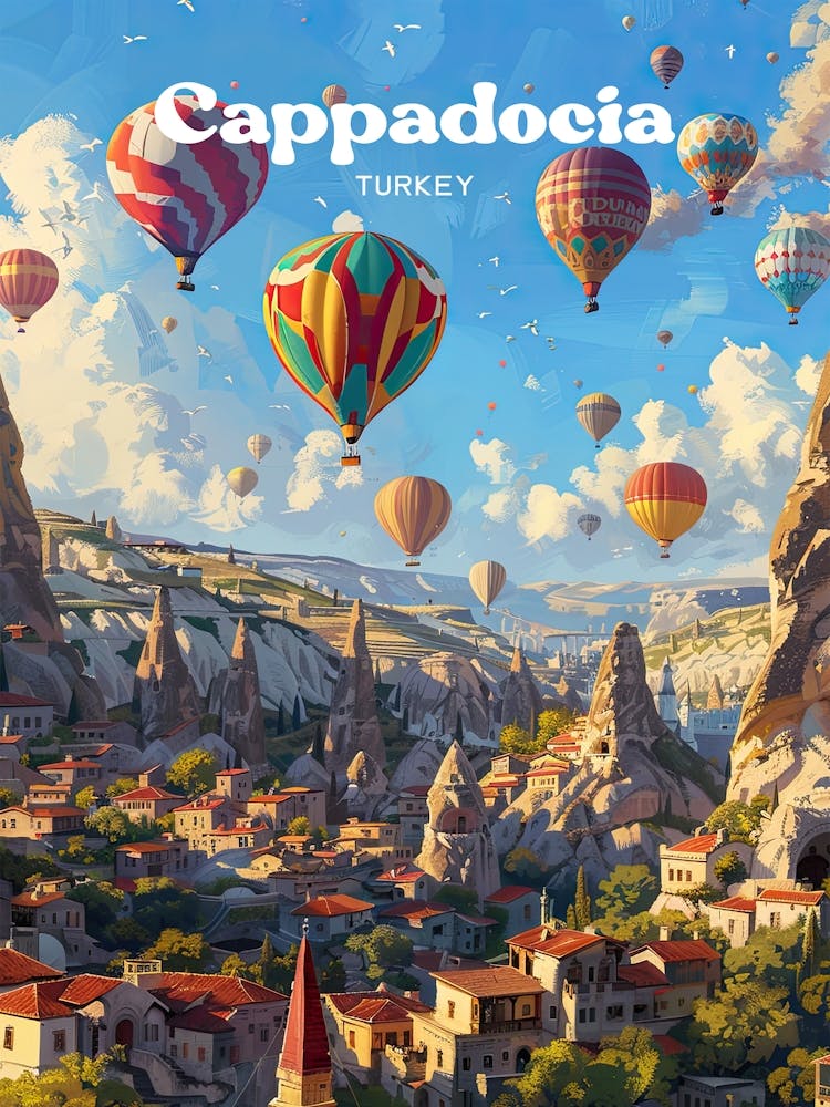 Cappadocia Turkey Vacation Travel Art Illustration