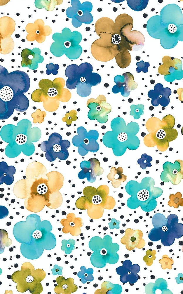 Dots Naive Flowers Blue Multi Ocre