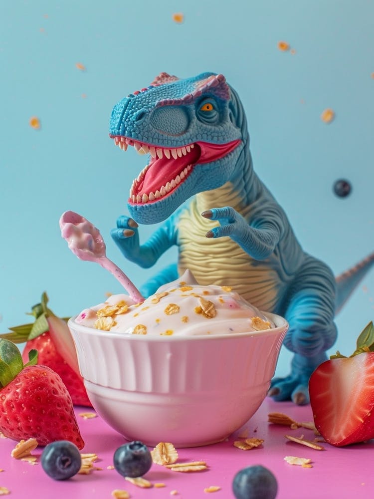 Toy Dinosaur With A Smoothie & Fruits 1