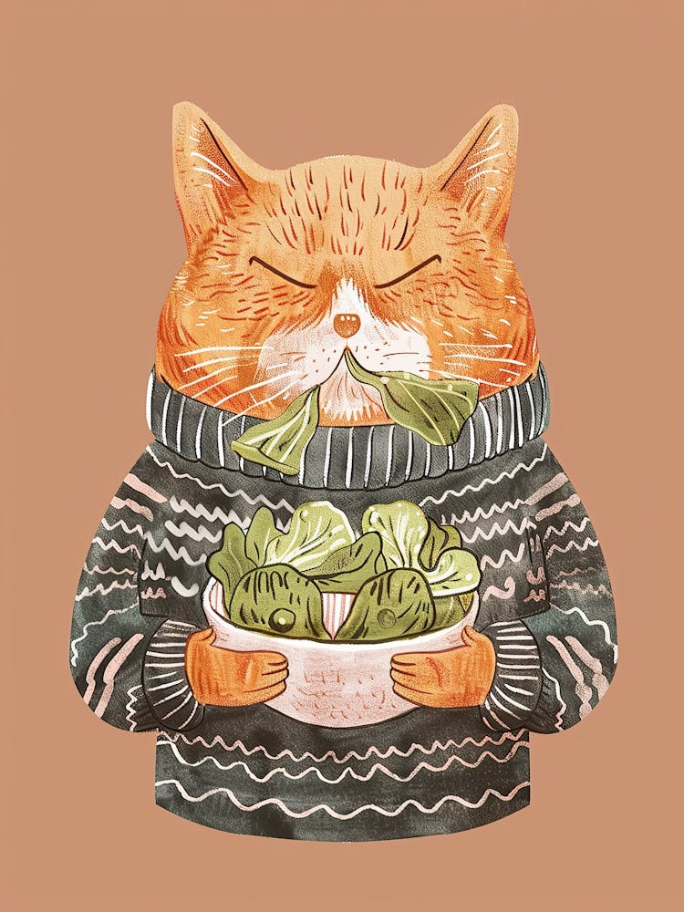 Cute Orange Eating Salad Folk Illustration 2
