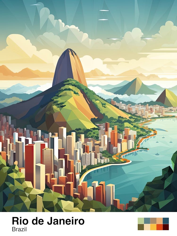 Rio De Janeiro, Brazil, Geometric Illustration 2 Poster