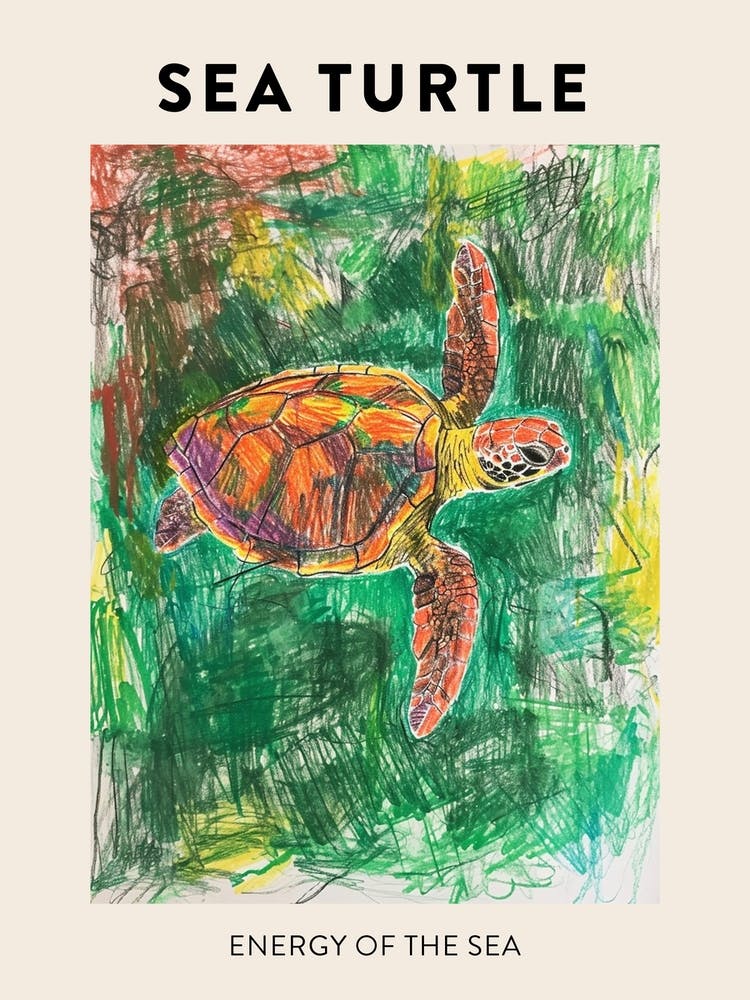 Green Sea Turtle Crayon Scribble Poster 2