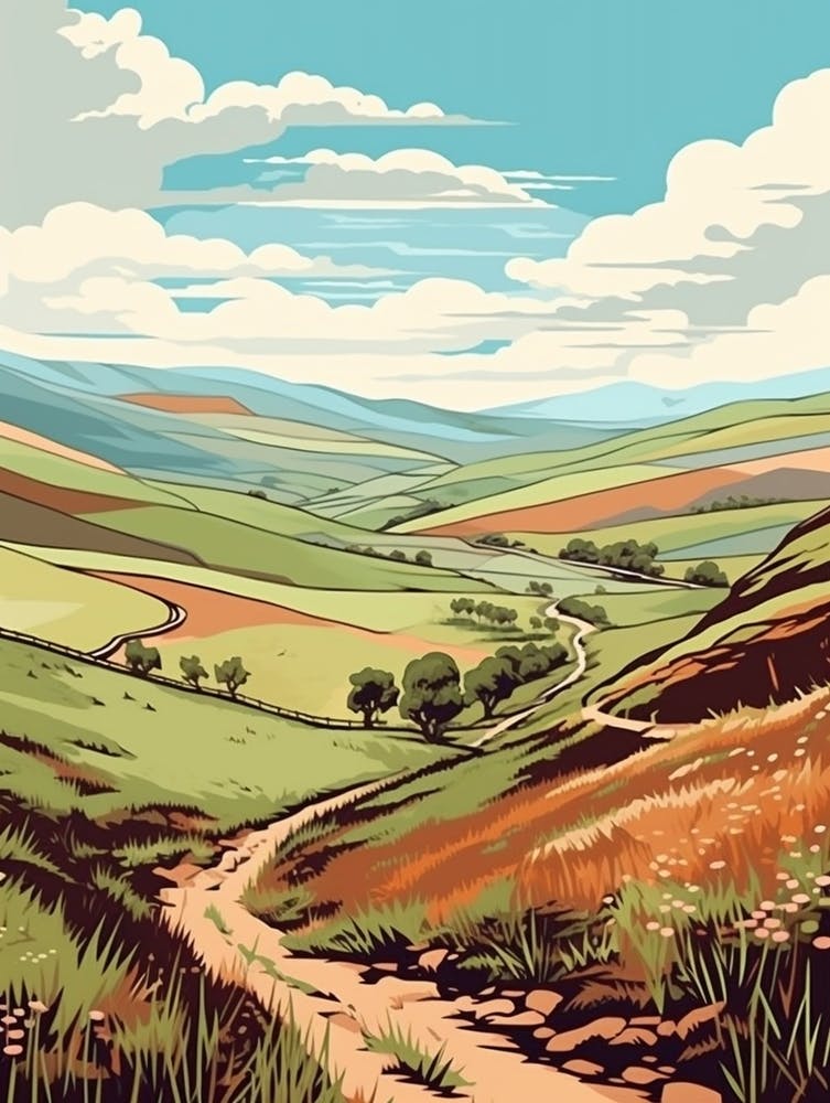 Pennine Way England 1 Vintage Travel Illustration