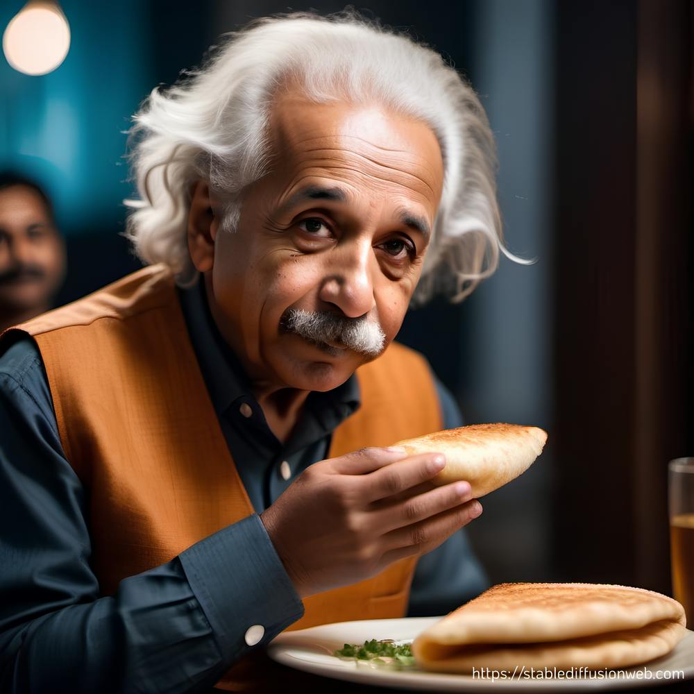 Einstein Enjoying Masala Dosa