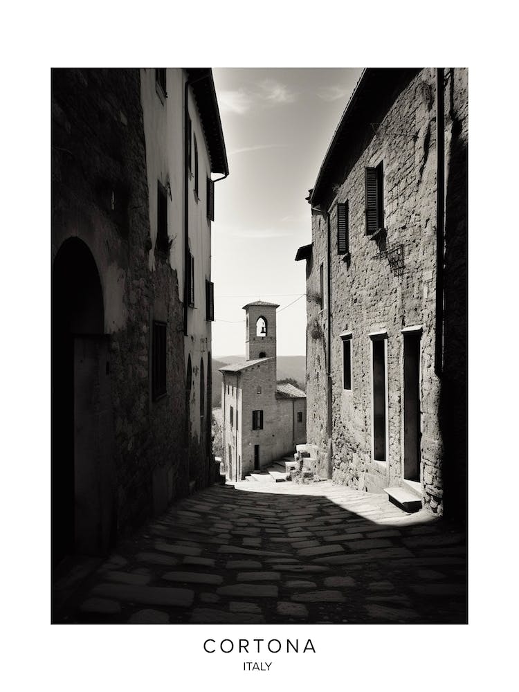 Poster Of Cortona, Italy, Black And White Analogue Photography 4