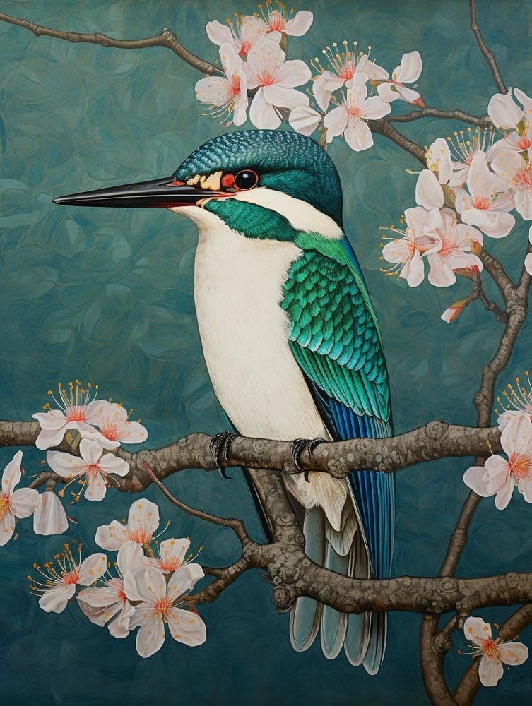 Ohara Koson Inspired Bird Painting Kingfisher 1