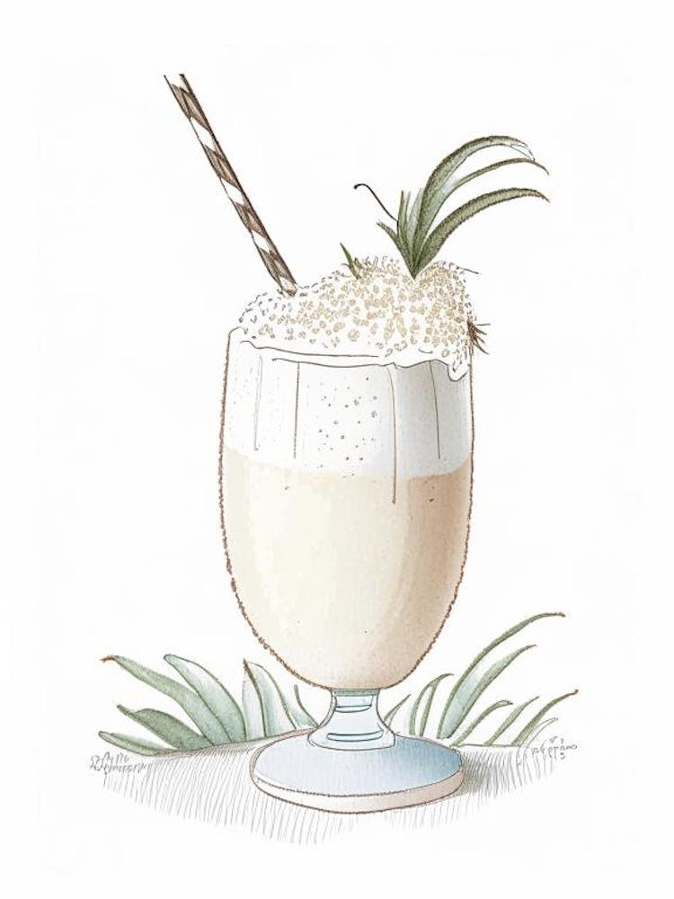 Coconut Milkshake Dairy Food Pencil Illustration 2