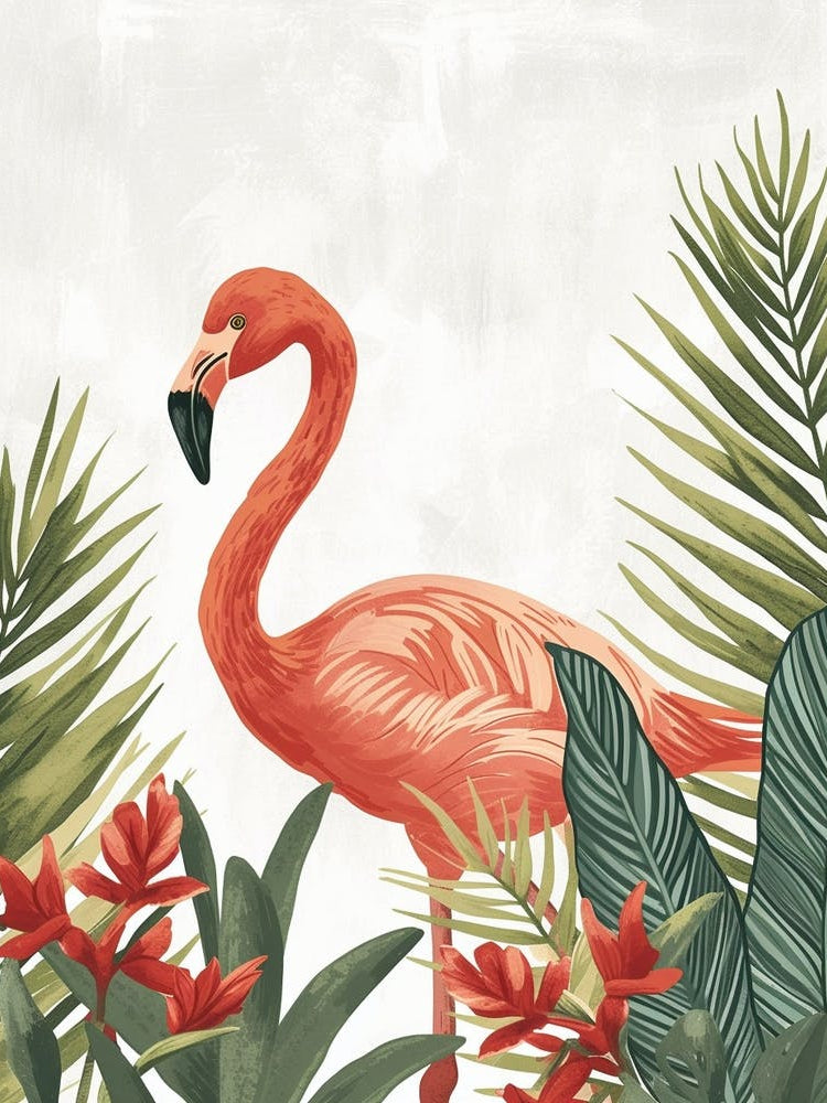 Andean Flamingo And Heliconia Minimalist Illustration 2