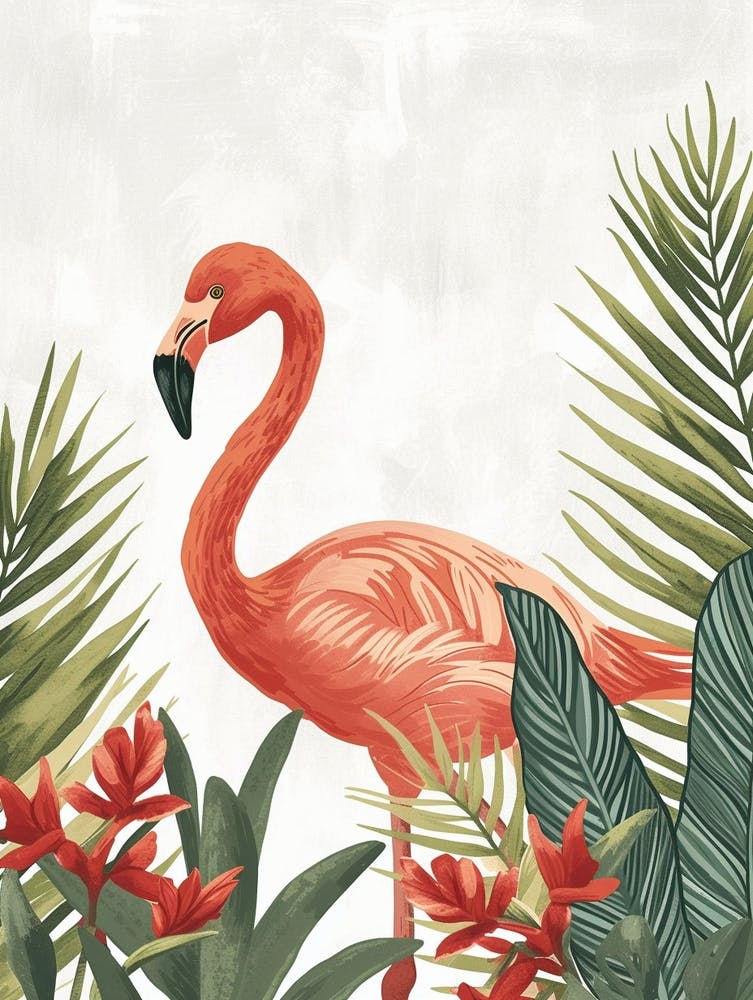 Andean Flamingo And Heliconia Minimalist Illustration 2