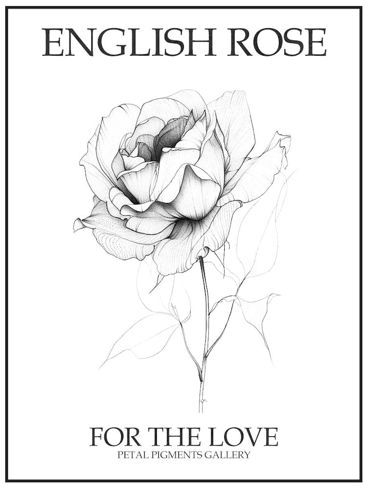English Rose Black And White Line Drawing 11 Poster
