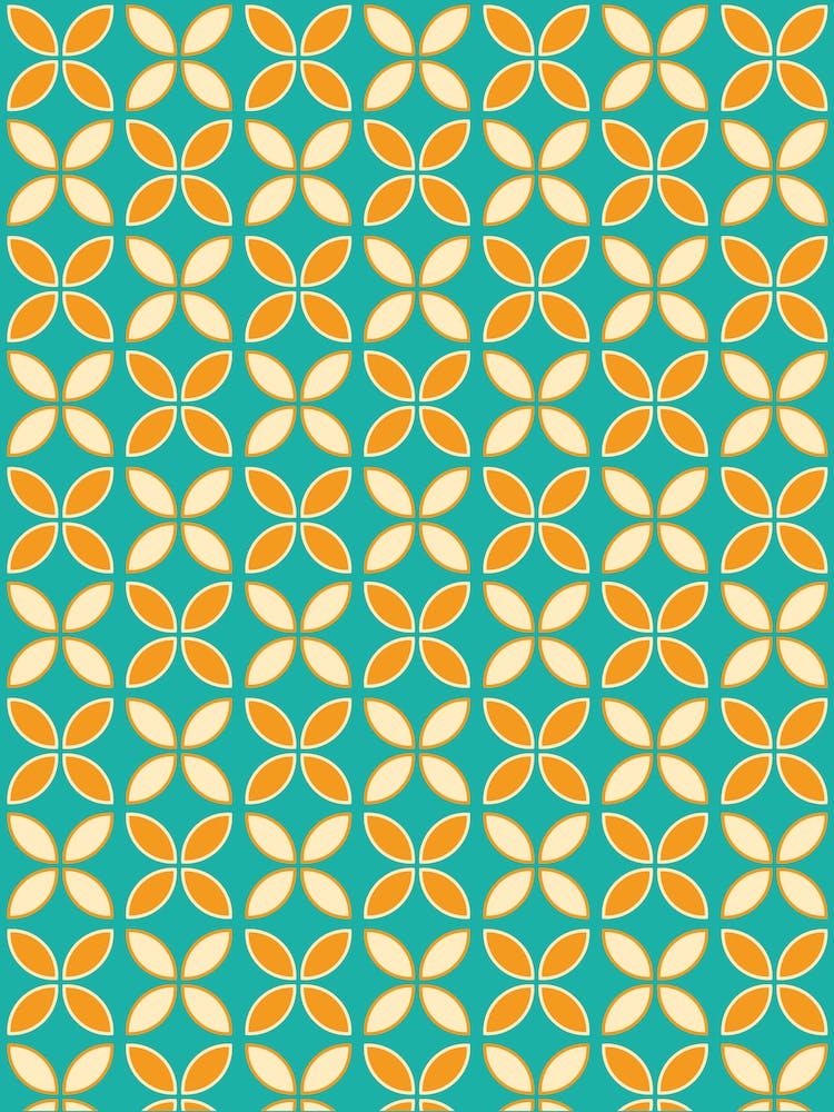 Retro Geometric Pattern, Teal, Orange