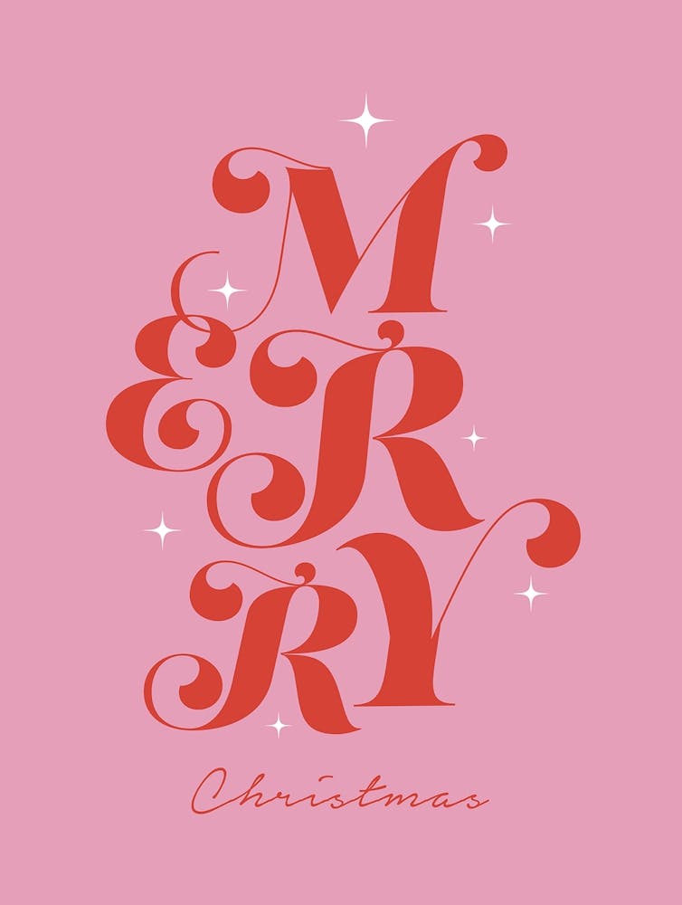 Merry Christmas Festive Season Red and Pink Wallart Typography Print