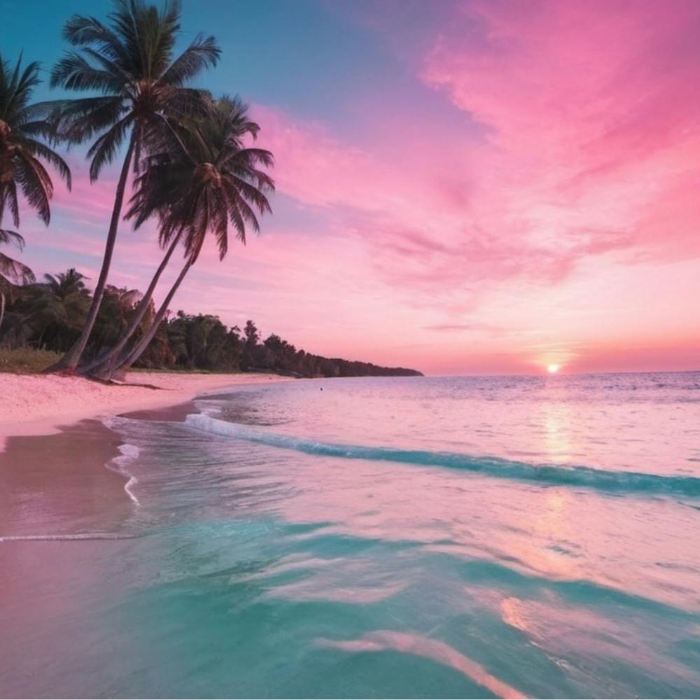 Serene Dusk at Paradise Cove with Palm Trees and Gentle Waves