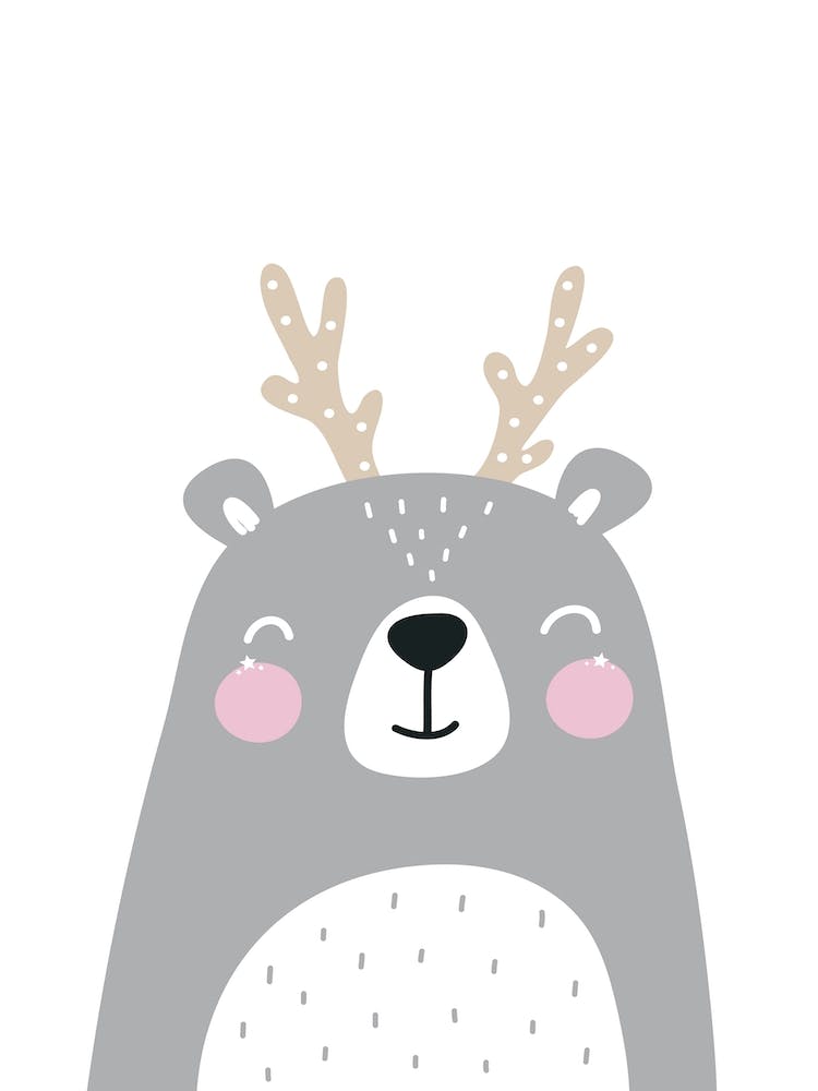 Scandi Grey Bear with Antlers