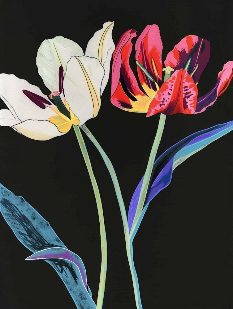 Neon Flowers On Black Tulip 3
